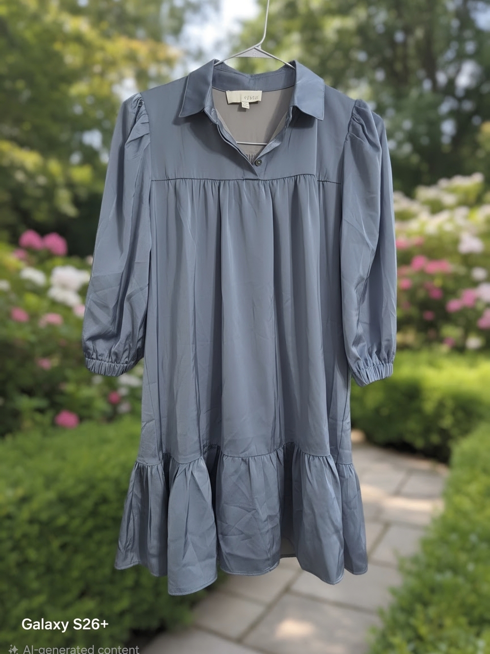 Pinch Blue Puff-Sleeve Smock Dress Size M